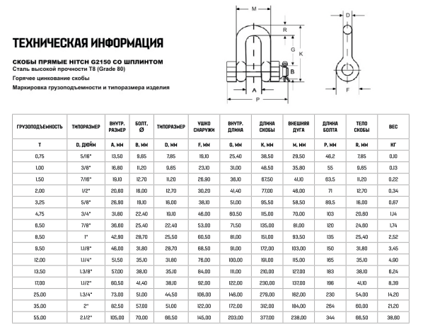 Прямая скоба со шплинтом HITCH G2150.png